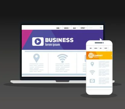 Mockup responsive web, concept website development in laptop and smartphone Stock Illustration