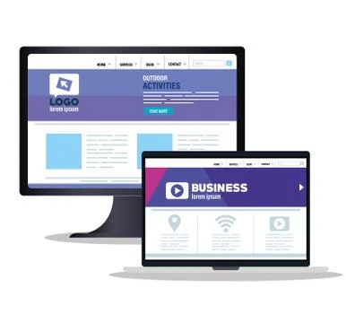 Mockup responsive web, concept website development in desktop computer and Stock Illustration