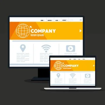 Mockup responsive web, concept website development in desktop and laptop 스톡 일러스트
