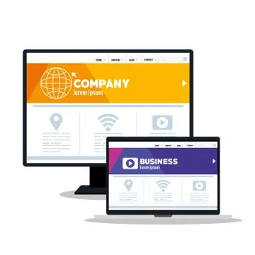 Mockup responsive web, concept website development in computer and laptop Stockillustratie