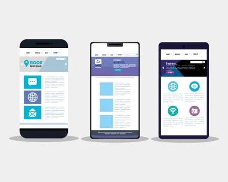 Mockup responsive web, concept website development in smartphones Illustrazione stock