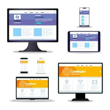 Mockup responsive web, concept website development in devices electronics Stock Illustration