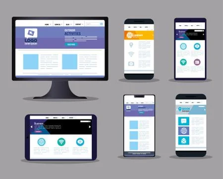 Mockup responsive web, concept website development on electronics devices Illustrazione stock