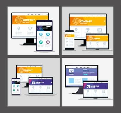 Mockup responsive web, concept website development, in devices electronics Illustrazione stock
