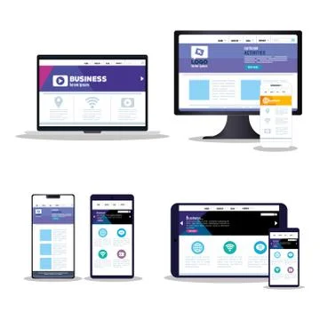 Mockup responsive web, concept website development in set of electronics devices Illustrazione stock