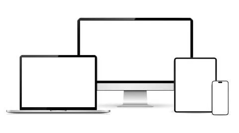 Mockup set of device. Realistic set of monitor, laptop, tablet, smartphone. イラスト素材