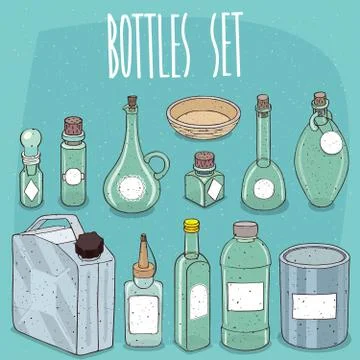 Mockup set different empty transparent containers Stock Illustration