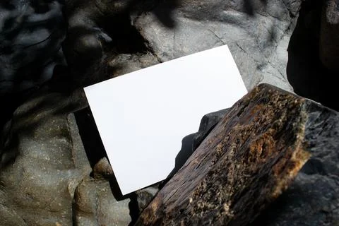 Mockup of a sheet with shadows from tree branches on rocks Stock Photos