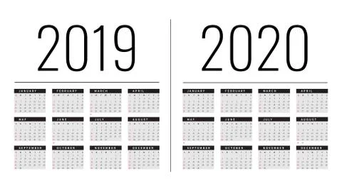 Mockup Simple calendar Layout for 2019 and 2020 years. Week starts from Monda Stock Illustration