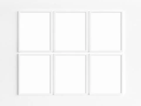 Mockup of six 8x10 white frames with portrait orientation. 库存照片