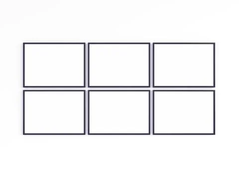 Mockup of six A4 thin black frames. Stock Photos