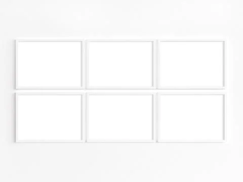 Mockup of six A4 white frames with landscape orientation. 库存照片