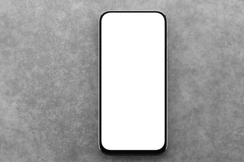 Mockup of a smartphone with a white screen on a gray textured background. Con Illustrazione stock