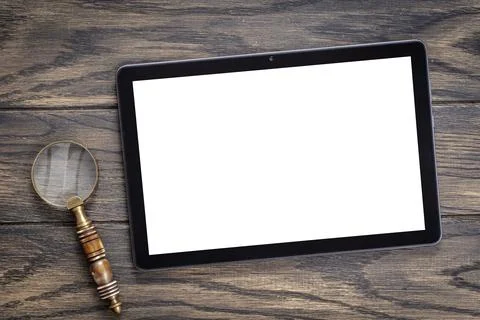 Mockup with tablet and magnifying glass Stockfoto's