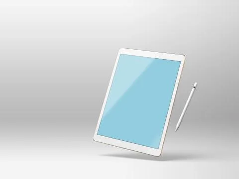 Mockup of a tablet computer on white background with stylus Stock Illustration