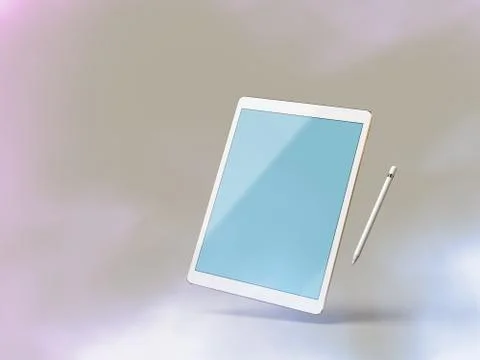 Mockup of a tablet computer on white background with stylus Stock Photos