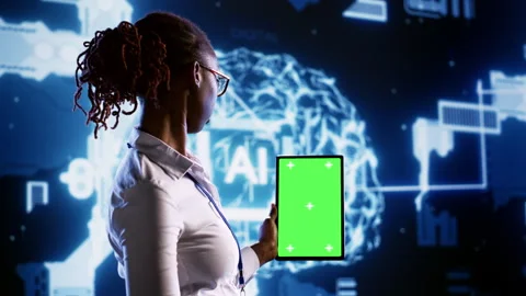 Mockup tablet user updating AI systems Stock Footage 251593159