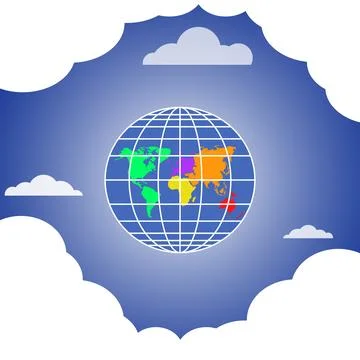 Mockup template with globe and white clouds Stock Illustration