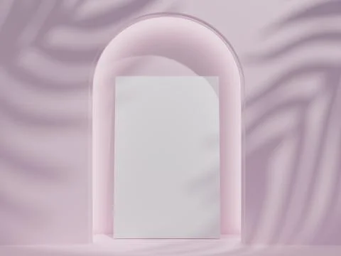 Mockup template near the wall. 3D rendering design. pink background with shad Stock Illustration