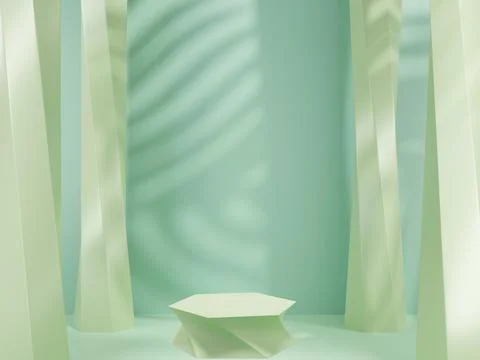 Mockup template near the wall with columns. 3D rendering design. green backgr Stock Illustration