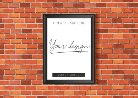 Mockup template with red brick wall poster Stock Illustration