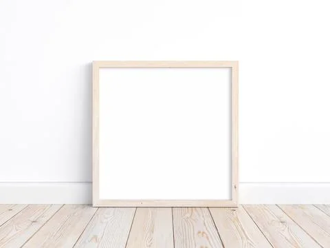 Mockup of thin square wooden frame. 3D illustration. Stock Illustration