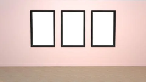 Mockup of three blank photo frames on a light wall Stock Illustration