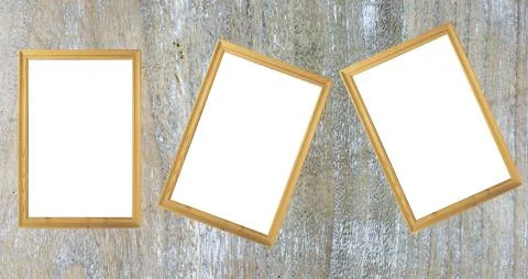 Mockup of three wooden frames on isolated background Stock Photos