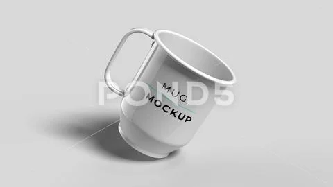 Mockup of a tilted white metal mug on a white background PSD Template