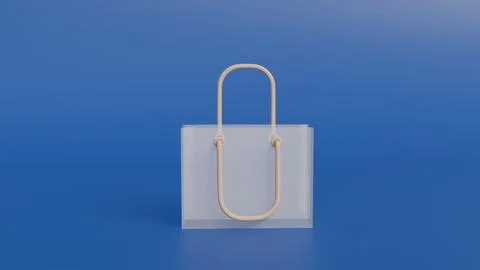 Mockup of transparent client bag with handles on blue background for logo d.. Illustration