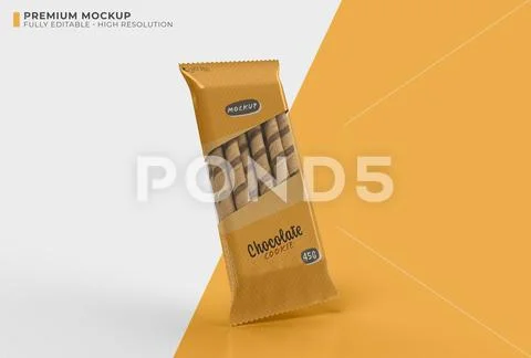 Mockup of a transparent plastic package for chocolate cookies Template PSD