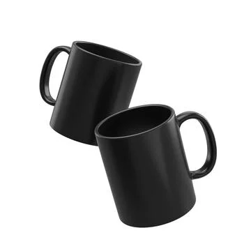 Mockup of two black blank ceramic coffee mugs floating in air Illustration