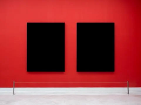 Mockup two blank space in black vertical square artist painting frames, iso.. Stock Photos