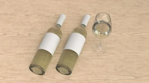 Mockup of two bottles of white wine with glass Stock Illustration