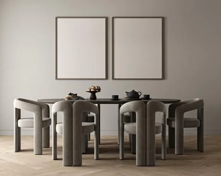 Mockup two posters in modern diningroom interior design with gray empty wall Stock-Illustration