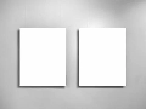 Mockup of two vertical white blank spaces square frame hanging isolated on .. Stock Photos