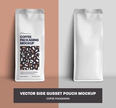 Mockup of vector coffee pouch gusset with degassing valve, white package wi.. Stock Illustration