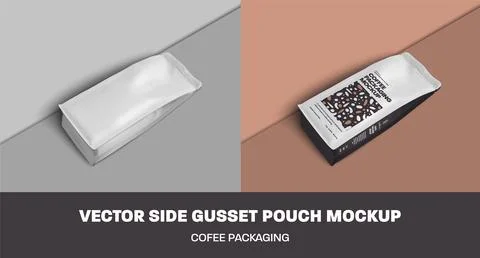Mockup of vector coffee pouch gusset with degassing valve, white package wi.. Stock Illustration
