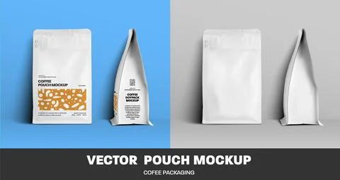 Mockup of vector coffee pouch, white package with modern design, with place.. Stock Illustration