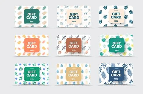 Mockup of vector gift cards isolated on white background with small tropical  Stock Illustration