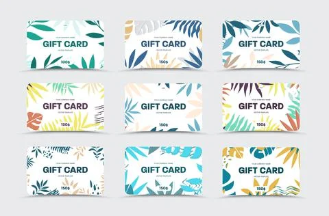 Mockup vector gift cards over white background with tropical design. Stock Illustration