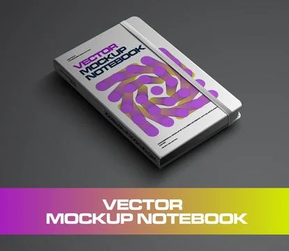 Mockup vector notebook with elastic band with geometric abstract design on .. Stock Illustration