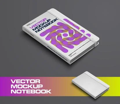 Mockup vector notebook with geometric illustration, diary with elastic band.. Stock Illustration