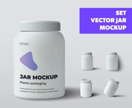 Mockup vector plastic jar with lid isolated on background with realistic shad Stock Illustration