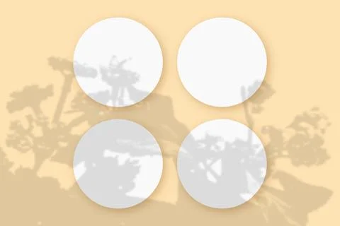 Mockup with vegetable shadows superimposed on 4round sheets of textured white Illustrazione stock