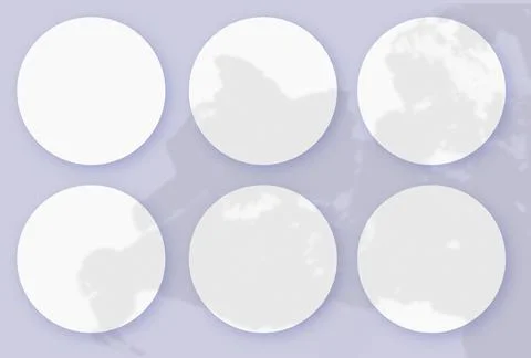 Mockup with vegetable shadows superimposed on 6 round sheets of textured white Stock Illustration