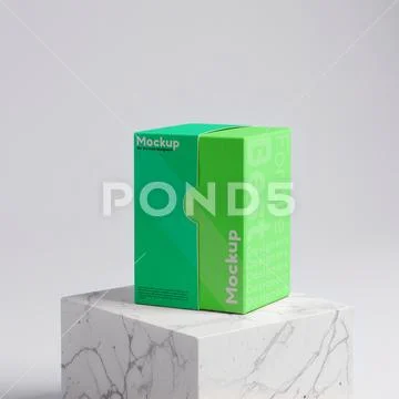 Mockup of a vertical box on a white marble stone stage PSD Template