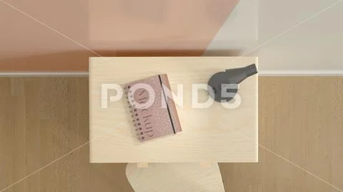 Mockup of wall and notebooks, bedroom with desk with black lamp PSD 模板