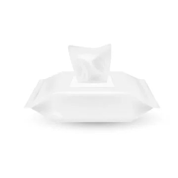 Mockup of wet wipe flow pack isolated on white background. Vector illustratio Stock Illustration