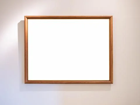 Mockup white blank space in thin wooden square picture frame, horizontal st.. Stock Photos
